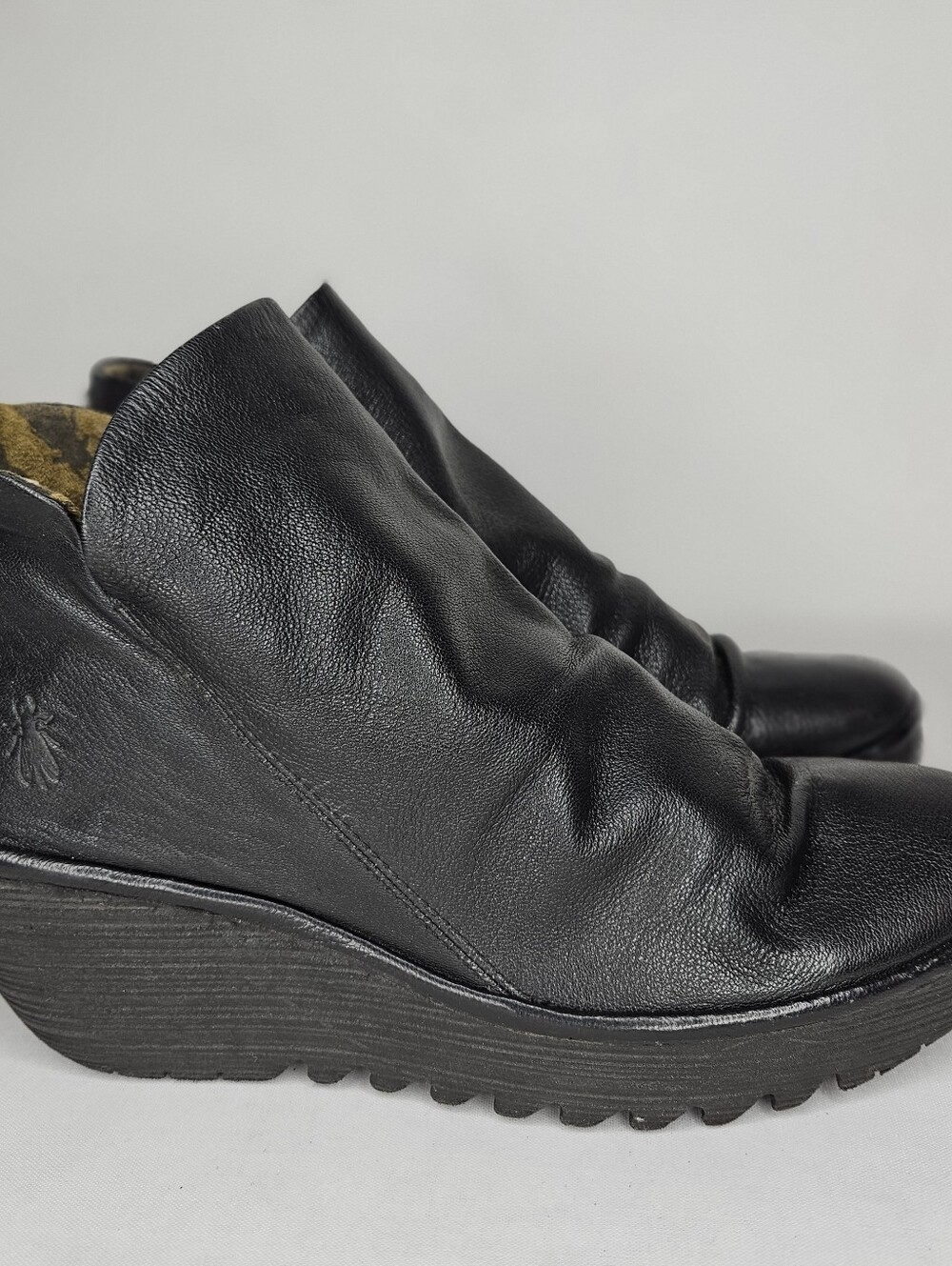Fly London Black Leather Wedge Ankle Boots - Picture 3 of 11